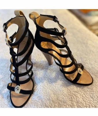 GIUSEPPE ZANOTTI Sandalias de Gamuza con Hebilla con Tirantes Tacones de Cono de Madera Talla 37 7 Nuevas Foto 1 de 4