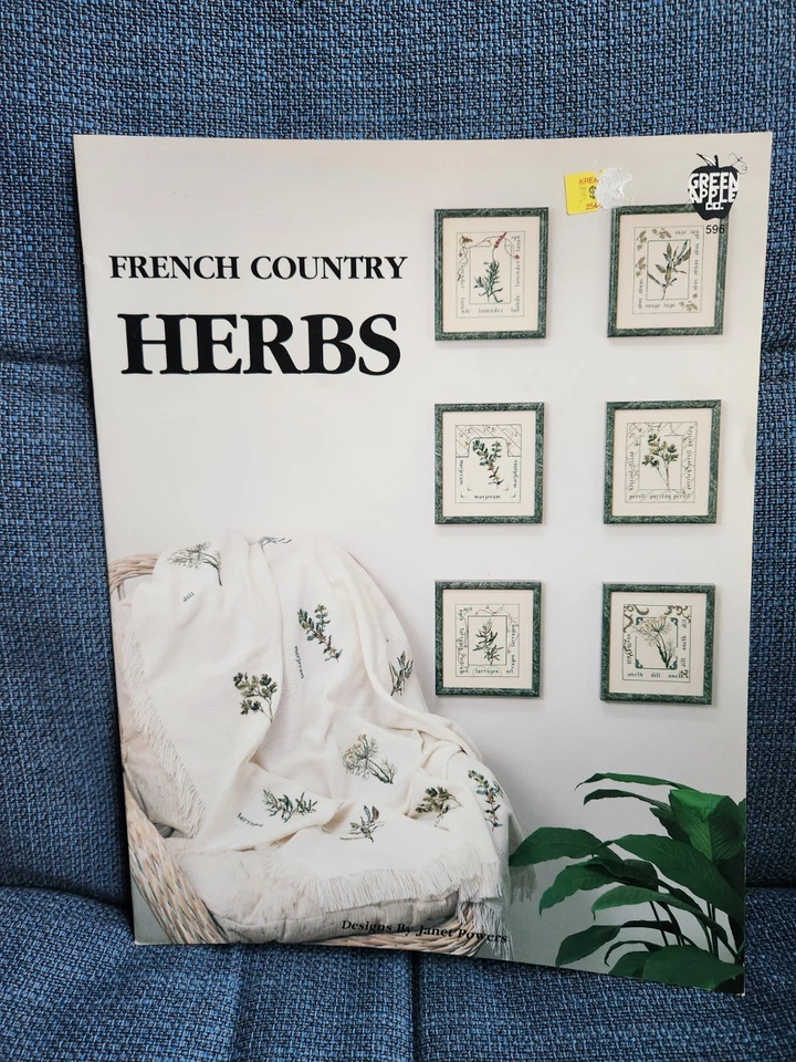 Green Apple French Country Herbs Cross Stitch Pattern Vintage 1990 - Image 1 of 2