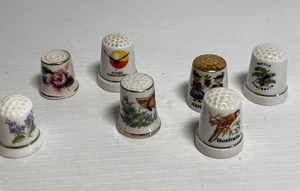 7 X Thimble Australian Souvenir Bone China Hahndorf , Rosella , Floral Vintage - Picture 1 of 13
