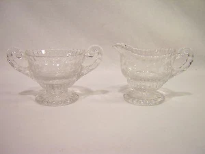 Cambridge ROSE POINT Creamer & Sugar with Gadroon Edge - Picture 1 of 5
