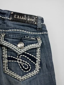 La Idol USA Jeans Women Size 29 Blue Denim Flap Bling Pockets - Picture 1 of 16