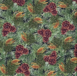 Full Moon PINE CONES Tree Forest Wolves Wolf Foliage Fabric By the FQ - 1/4 YD - Picture 1 of 5