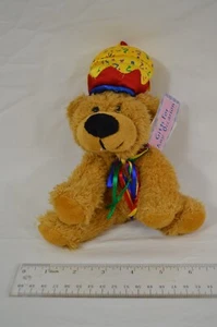 Dan Dee Bear Plush Confetti Birthday Cake Hat 8" Tall Tan Beanie T5 - Picture 1 of 6