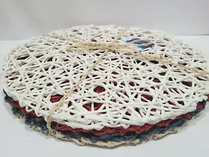 8pc Real Simple Patriotic 4th of July Memorial Woven Paper Placemats Red Blue - Picture 1 of 4