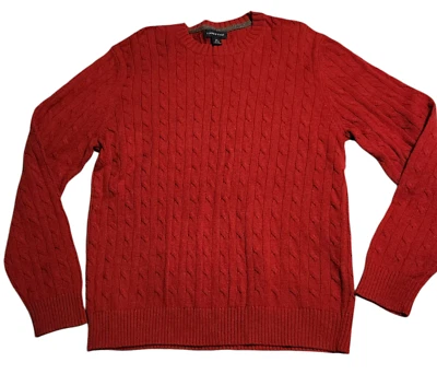 Lands End Meridian Sweater Cable Knit Crewneck Claret Color Wool Blend Mens XL - Image 1 of 4