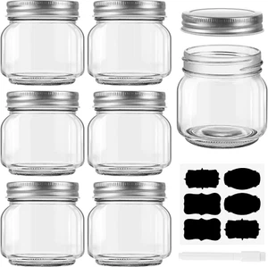 6 Pack Small Mason Jars Labels, 8 Oz Glass Jars Airtight Lids, Half Pint Canning - Picture 1 of 8