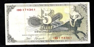 π©πͺ GERMANY 1948 5 Mark "Topless Europa Riding Bull" P-13e Very Fine Banknote - Picture 1 of 2
