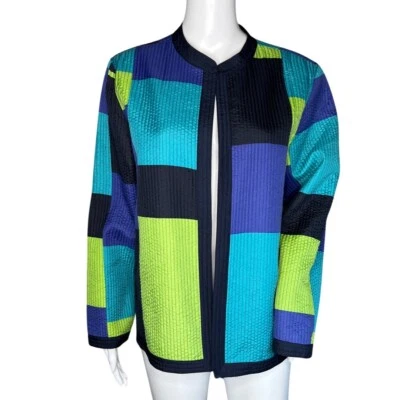 Chaqueta Alfred Dunner Mujer 12 Negro Verde Azul Colorblock Acolchada Abuela Foto 1 de 4