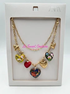 ZARA WOMAN NWT SS25 PACK OF 2 HEART NECKLACES GOLDEN 1011/018/303 - Picture 1 of 3