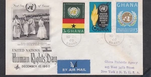 GHANA 1960 FIRST DAY COVER HUMAN RIGHTS DAY FLAME & UN EMBLEM - Picture 1 of 2