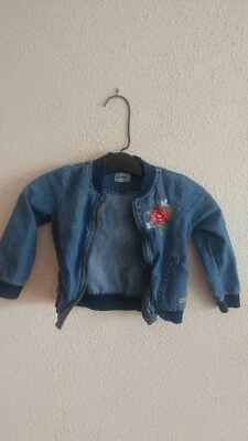 Pre Owned Toddler Hudson Denim Jean Jacket size  2 T flower  embroidery mint - Image 1 of 4