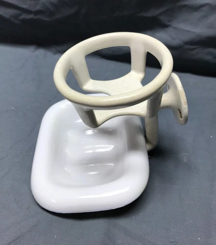 Antique VTG Cast Iron Porcelain Cup Holder Soap Dish Milk Glass Old 200-23B Cover