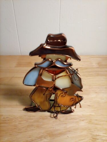 Leaded Stained Glass Candle Holder Cowboy