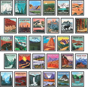 30 Pieces Vintage Poster Set National Parks, Nature Wall Art, Travel Prints Wall - Picture 1 of 6