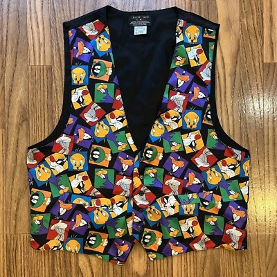 Vintage Looney Tunes 100% Silk Cartoon Character Vest 1994 Mens Medium Silk - Image 1 of 4