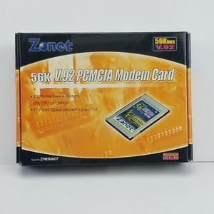 Vintage ZONET 56k v.92 PCMCIA Modem Card with Paperwork and Install Floppy Disc - Picture 1 of 10