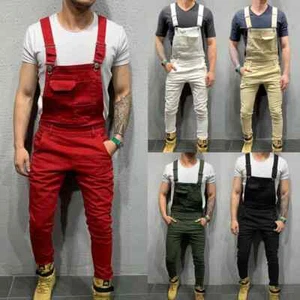 Men Suspender Denim Jeans Dungarees Overalls Romper Jumpsuit Bib Pants Trousers - Picture 1 of 27
