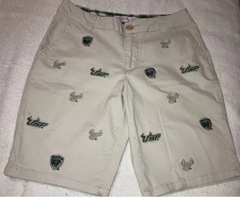 University of SOUTH FLORIDA BULLS Beige Cotton Bermuda Shorts Women’s Sz 8 Cover