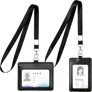 Genuine Leather ID Badge Holder, 2pcs 2-Sided PU Leather ID Badge Holder - Picture 1 of 8
