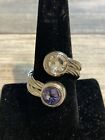 Cable Purple Clear Crystals Ring Twist silver tone size 8
