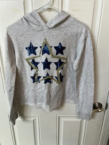 Justice Active XL (14/16) Girls Long Sleeve Grey Hoodie Pullover with Blue Stars - Picture 1 of 1