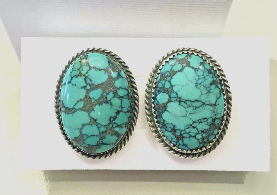 PENDIENTES GRANDES VINTAGE TURQUESA Y PLATA DE LEY POSTE Foto 1 de 3