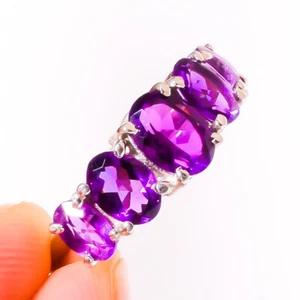 Faceted African Amethyst 25 Ct Handmade 92.5 Sterling Silver Ring Size-7.50 - Picture 1 of 1