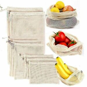 3pc Reusable Mesh Produce Bag, Eco-Friendly Organic Cotton Grocery Shopping Bags