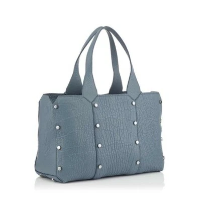 New Women's JIMMY CHOO Dusk Blue Lockett Shopper Grainy Leather Tote Bag - Image 1 of 4
