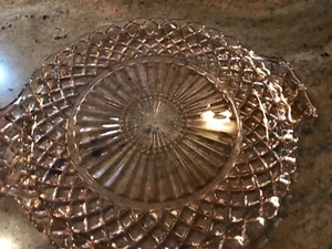 Antique Pink Depression Glass Waterford Waffle Pattern Cake Plate Server Handles - Picture 1 of 1