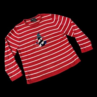 Suéter farol listrado vintage GG década de 1990 Sag Harbor vermelho branco kitsch náutico - Imagem 1 de 4