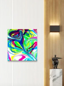 Original Kunst Acryl Gemälde auf Leinwand (14"X14") Neon Rose Floral Abstrakt  - Bild 1 von 8