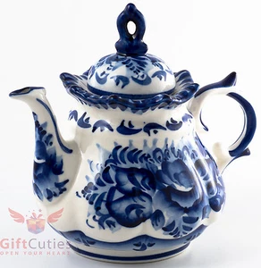 Porcelain Gzhel teapot coffee server handmade in Russia 650ml - Picture 1 of 7