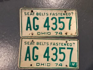VTG 1974 OHIO LICENSE PLATE SET Pair 2 Plates # AG 4357 - Picture 1 of 1