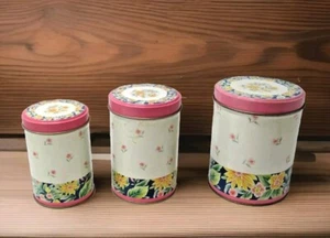 Juego de 3 latas vintage con tapas rosa con patrón floral #US10 - Imagen 1 de 12