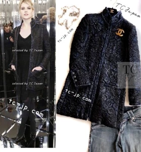 CHANEL 16B Black Navy Metallic Camellia Jacket Coat by Karl Lagerfeld 34 US2 - Picture 1 of 24