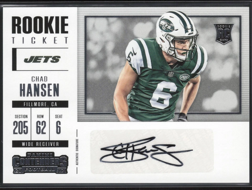 Chad Hansen RC 2017 Panini Contenders Rookie Ticket Autograph #275 New York Jets - Image 1 of 2