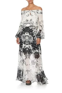 Camilla Midnight Pearl Size M Off shoulder shirred dress BNWT $849.00 ~ Flaw - Picture 1 of 13