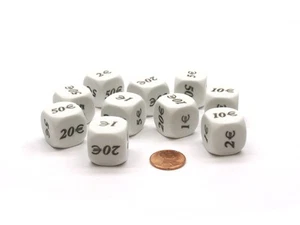Pack of 10 20mm D6 Euro Dollar Dice - White with Gold Etches - Picture 1 of 1