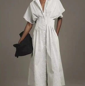 Exquise Anthropologie Tobie Button-Front Pleated Midi Shirt Dress Size XXS - Picture 1 of 9