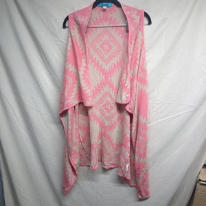 Buttons Womens Size M Pink & Tan Tribal Print Sleeveless Waterfall Open Sweater - Foto 1 di 16