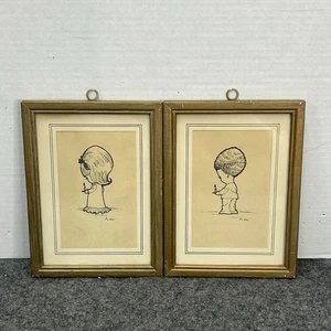 Vintage P.L. Juego de 2 dibujos de velas de niño y niña impresiones artísticas enmarcadas Nott - Imagen 1 de 15