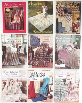 Lot of 9 Vintage Afghan Knitting and Crochet Pattern Booklets Mixed Lot - Image 1 of 4