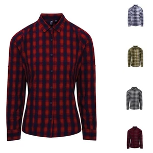 Camisa a Cuadros para Mujer Damas Manga Larga Oficina Trabajo Informal Top 100% Algodón Popelina - Imagen 1 de 19