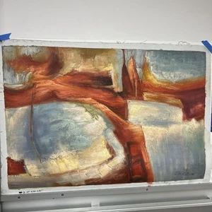 Abstract Oil Painting On Canvas Signed Barrow 36” X 24” - Picture 1 of 5