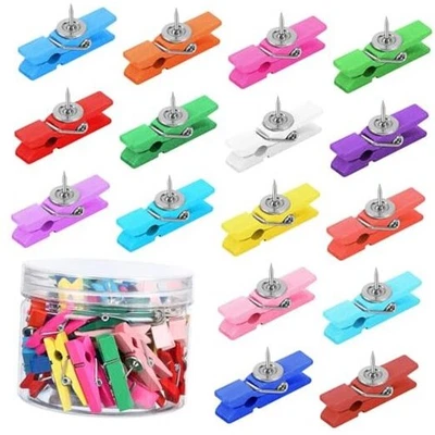  50Pcs Wooden Push Pin Clips,Wooden Clips with Thumb Tacks for 50-multicolor - Image 1 of 4