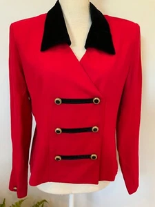 Vintage PERCEPTIONS Size 8 Red Collared Double Breasted Military Style Blazer - Picture 1 of 6