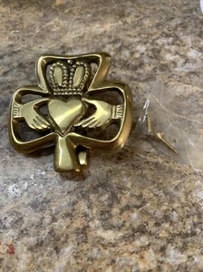 VINTAGE HEAVYWEIGHT 3 Inch LONG IRISH SHAMROCK And Claddaugh BRASS DOOR KNOCKER - Picture 1 of 4