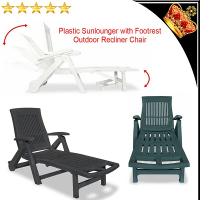 Sunlounger with Footrest Plastic Outdoor Recliner Chair White Green Anthracite - image 1 of 4