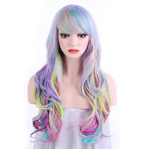 OneDor LongCurly Multi-Color Pastel Rainbow Hair Full Wigs-Charming Lolita - Picture 1 of 6